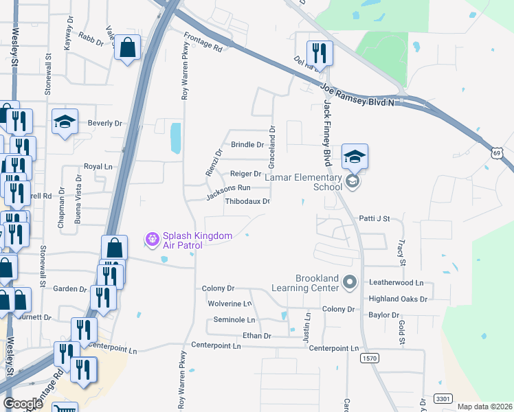 map of restaurants, bars, coffee shops, grocery stores, and more near 1413 Thibodaux Drive in Greenville