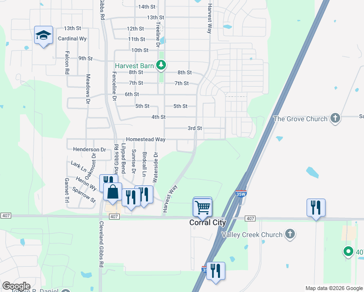 map of restaurants, bars, coffee shops, grocery stores, and more near 1120 Homestead Way in Argyle