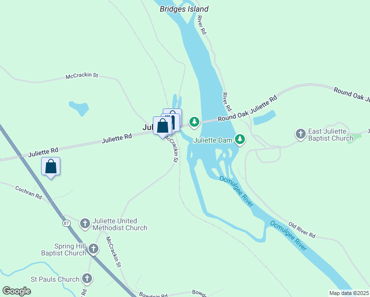 map of restaurants, bars, coffee shops, grocery stores, and more near 430 McCrackin Street in Juliette