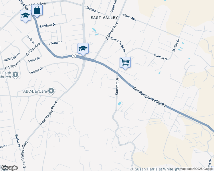 map of restaurants, bars, coffee shops, grocery stores, and more near 2059 Summit Drive in Escondido