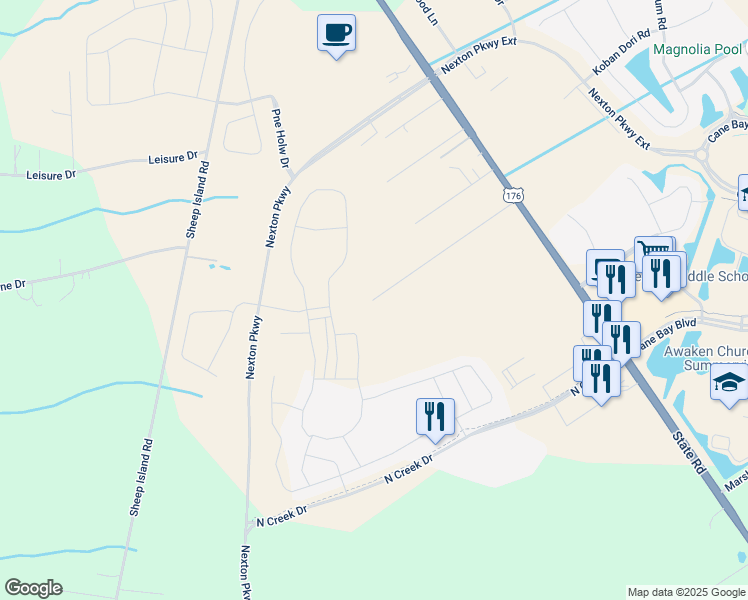 map of restaurants, bars, coffee shops, grocery stores, and more near 899 Barefoot Lane in Summerville