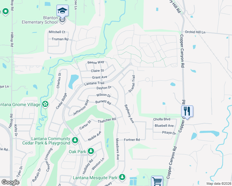map of restaurants, bars, coffee shops, grocery stores, and more near 8727 Dayton Drive in Argyle