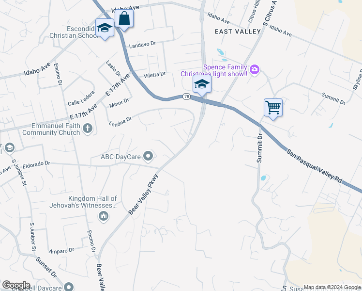 map of restaurants, bars, coffee shops, grocery stores, and more near 908 Bear Valley Parkway in Escondido