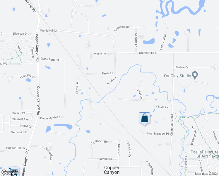 map of restaurants, bars, coffee shops, grocery stores, and more near 750 Knoll Road in Lewisville