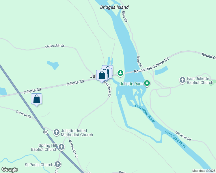 map of restaurants, bars, coffee shops, grocery stores, and more near 430 McCrackin Street in Juliette