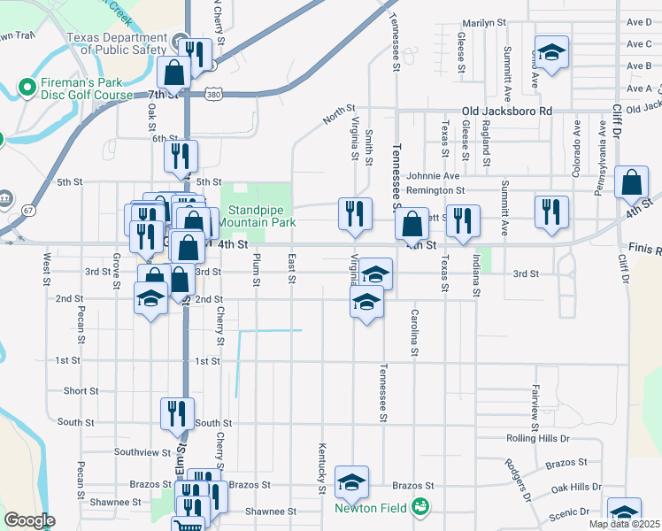 map of restaurants, bars, coffee shops, grocery stores, and more near 916 4th Street in Graham