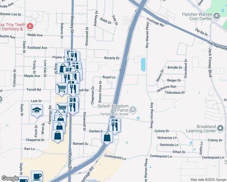 map of restaurants, bars, coffee shops, grocery stores, and more near 2301 Terrell Road in Greenville
