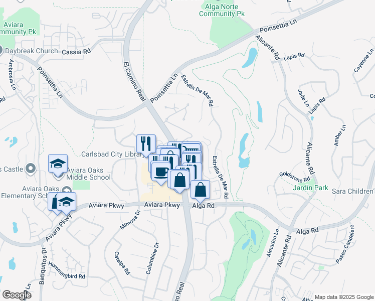 map of restaurants, bars, coffee shops, grocery stores, and more near 6956 Sandpiper Place in Carlsbad