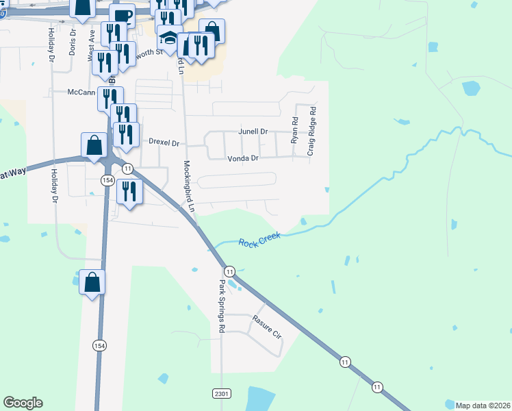 map of restaurants, bars, coffee shops, grocery stores, and more near 413 Merrell Drive in Sulphur Springs