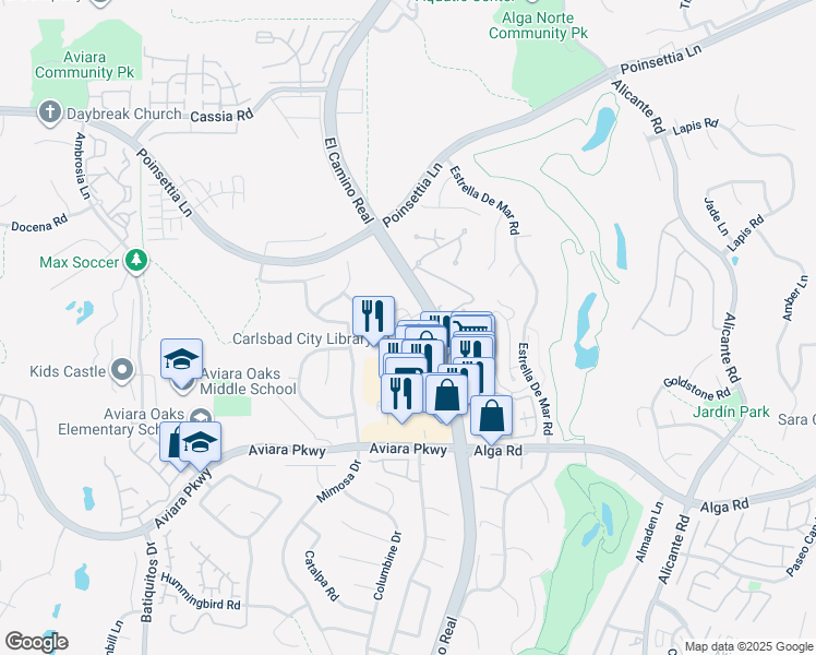 map of restaurants, bars, coffee shops, grocery stores, and more near 1852 Sea Rocket Lane in Carlsbad