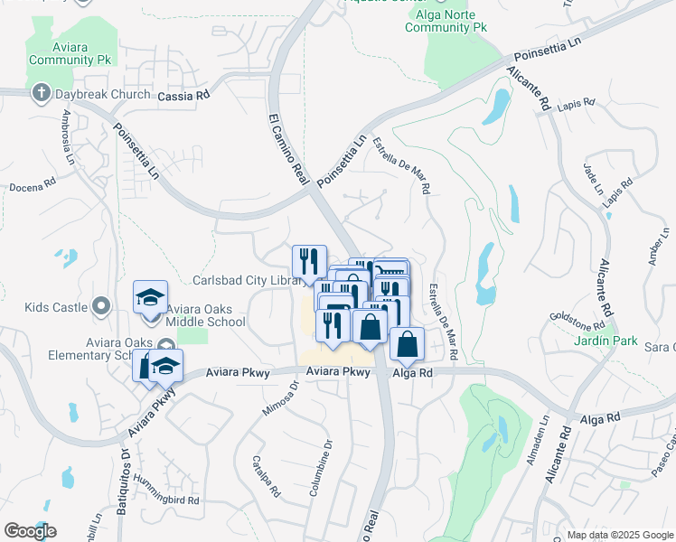 map of restaurants, bars, coffee shops, grocery stores, and more near 1852 Sea Rocket Lane in Carlsbad