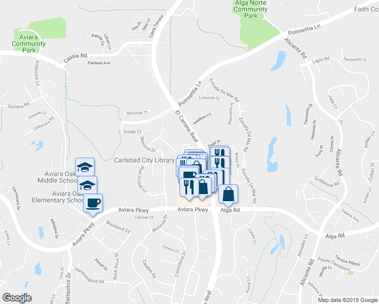 map of restaurants, bars, coffee shops, grocery stores, and more near 1863 Black Mustard Lane in Carlsbad
