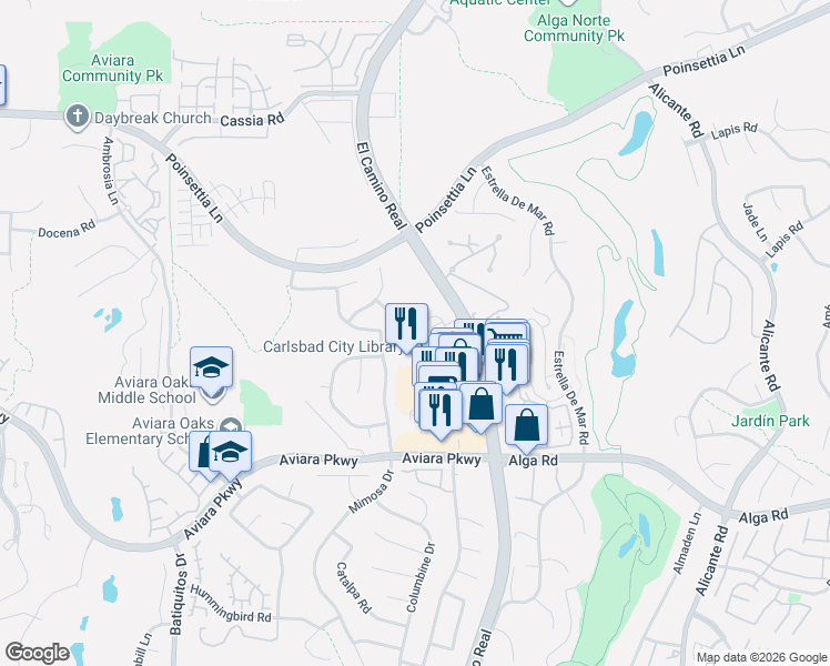 map of restaurants, bars, coffee shops, grocery stores, and more near 1774 Dove Lane in Carlsbad