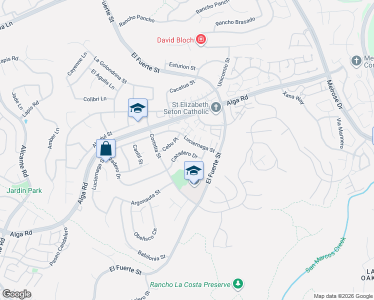 map of restaurants, bars, coffee shops, grocery stores, and more near 2838 Cazadero Drive in Carlsbad