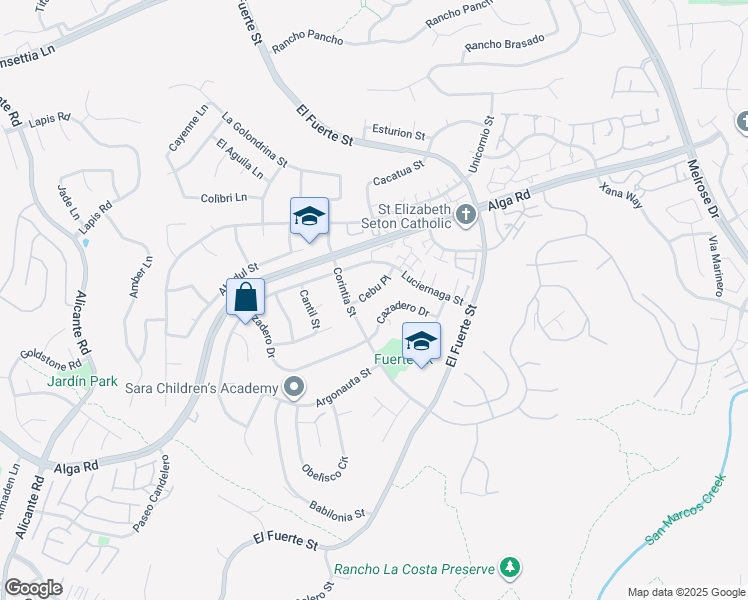 map of restaurants, bars, coffee shops, grocery stores, and more near 2821 Cebu Place in Carlsbad