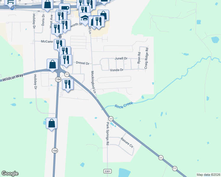map of restaurants, bars, coffee shops, grocery stores, and more near 413 Merrell Drive in Sulphur Springs