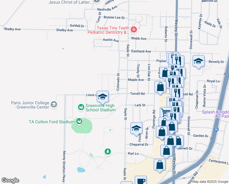 map of restaurants, bars, coffee shops, grocery stores, and more near 3401 Star Street in Greenville