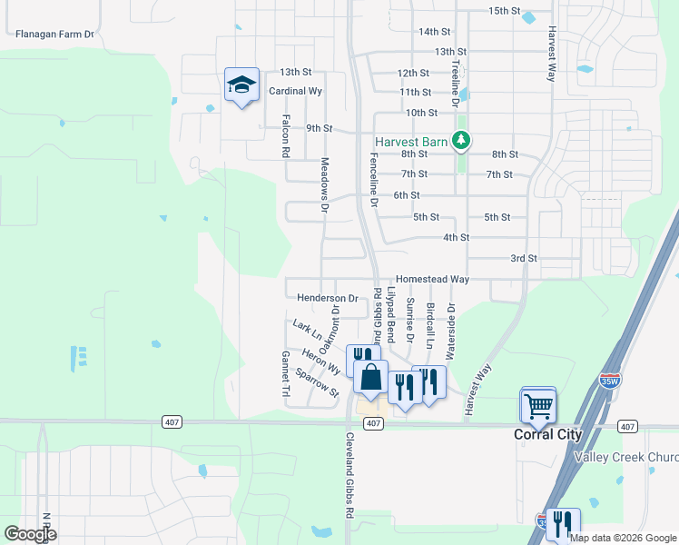 map of restaurants, bars, coffee shops, grocery stores, and more near 1732 Homestead Way in Argyle