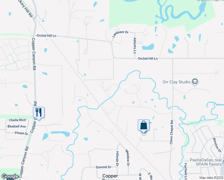 map of restaurants, bars, coffee shops, grocery stores, and more near 750 Knoll Road in Lewisville