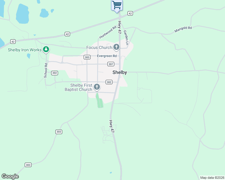 map of restaurants, bars, coffee shops, grocery stores, and more near 12 Heritage Road in Shelby
