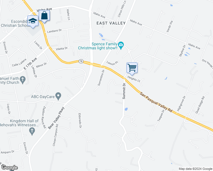 map of restaurants, bars, coffee shops, grocery stores, and more near 1157 Valencia Drive in Escondido