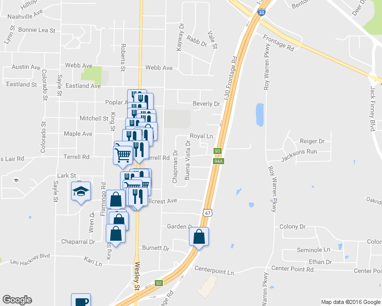 map of restaurants, bars, coffee shops, grocery stores, and more near 6309 Buena Vista Drive in Greenville