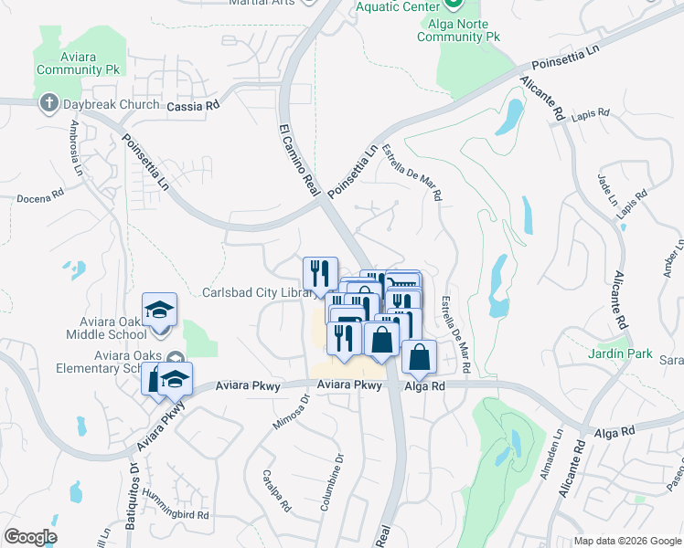 map of restaurants, bars, coffee shops, grocery stores, and more near 1863 Black Mustard Lane in Carlsbad