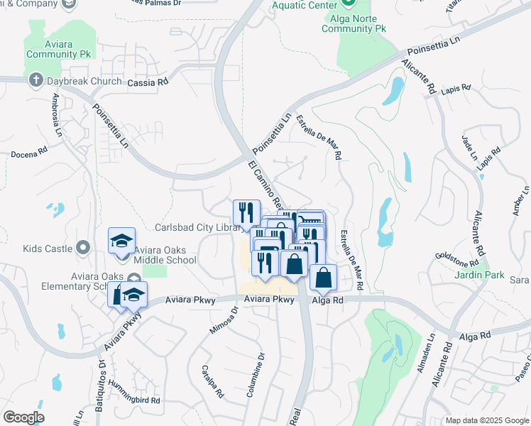 map of restaurants, bars, coffee shops, grocery stores, and more near 1863 Black Mustard Lane in Carlsbad