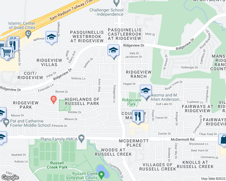 map of restaurants, bars, coffee shops, grocery stores, and more near 3005 Austin Drive in Plano