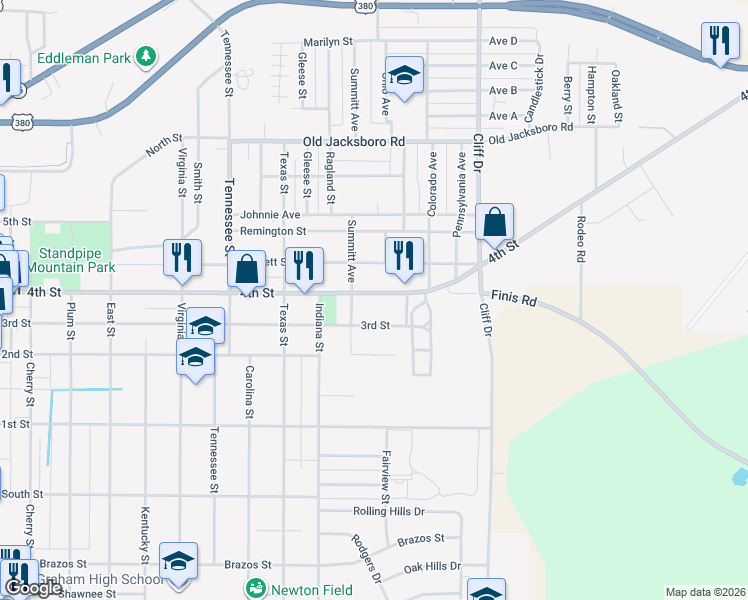 map of restaurants, bars, coffee shops, grocery stores, and more near 1324 4th Street in Graham