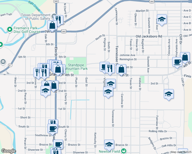 map of restaurants, bars, coffee shops, grocery stores, and more near 916 4th Street in Graham