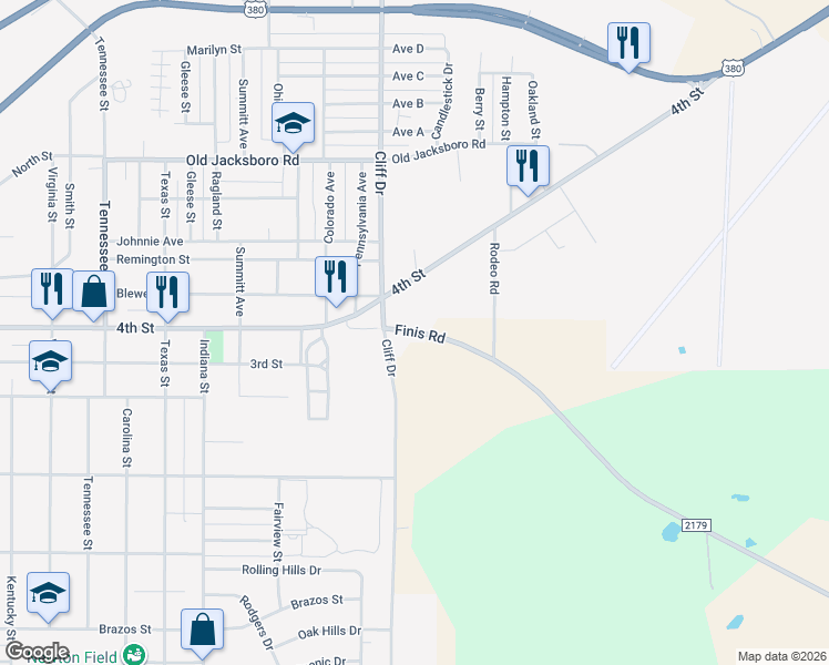 map of restaurants, bars, coffee shops, grocery stores, and more near 501 Cliff Drive in Graham