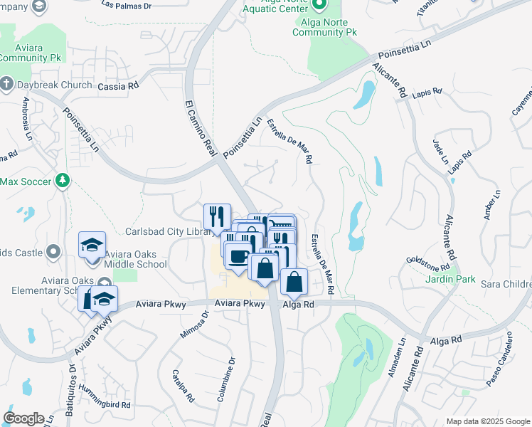 map of restaurants, bars, coffee shops, grocery stores, and more near 6919 Quail Place in Carlsbad