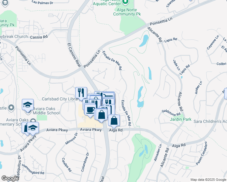 map of restaurants, bars, coffee shops, grocery stores, and more near 6901 Tourmaline Place in Carlsbad