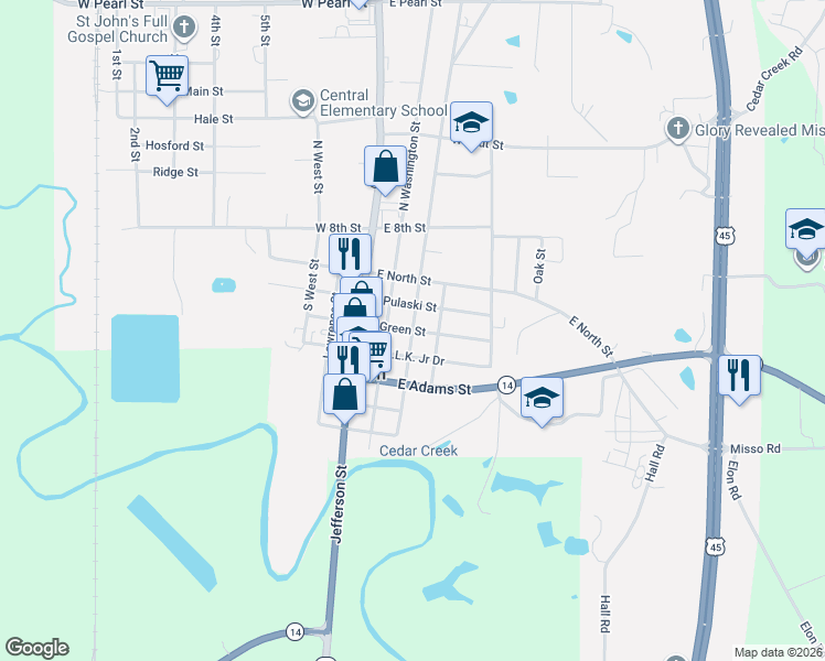map of restaurants, bars, coffee shops, grocery stores, and more near 401 South Wayne Street in Macon