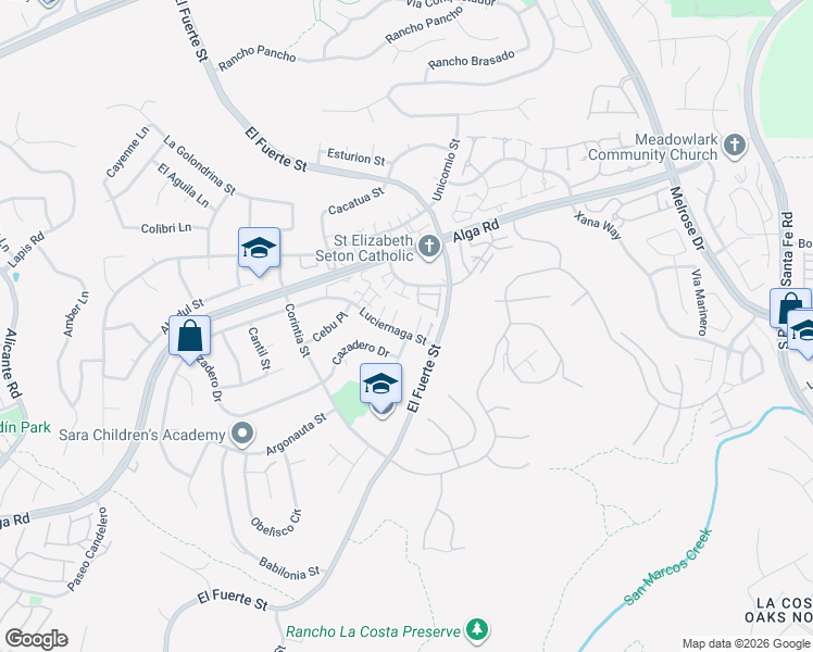map of restaurants, bars, coffee shops, grocery stores, and more near 2938 Luciernaga Street in Carlsbad