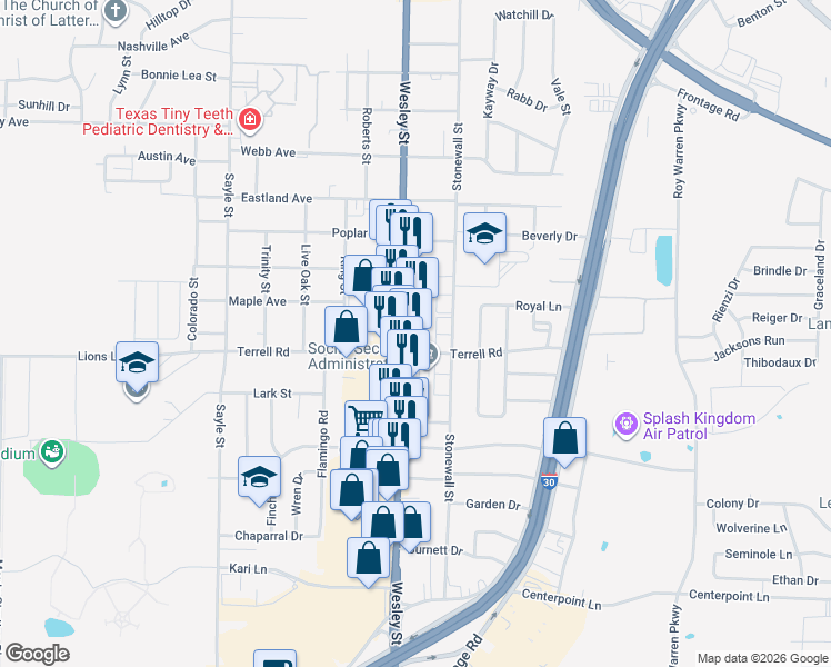 map of restaurants, bars, coffee shops, grocery stores, and more near 6307 Wesley Street in Greenville