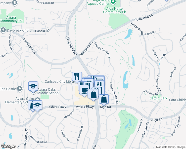 map of restaurants, bars, coffee shops, grocery stores, and more near 6919 Quail Place in Carlsbad
