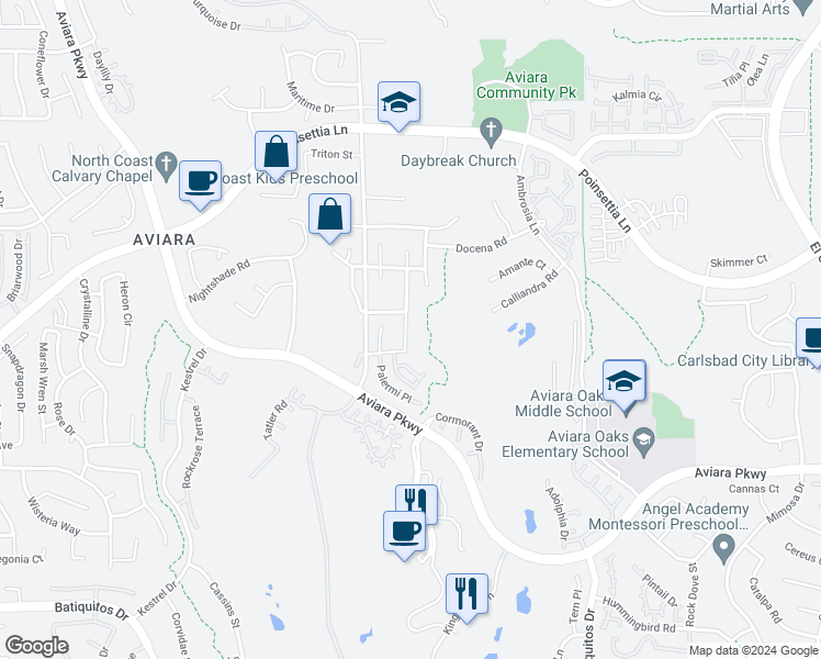 map of restaurants, bars, coffee shops, grocery stores, and more near 6652 Surf Crest Street in Carlsbad
