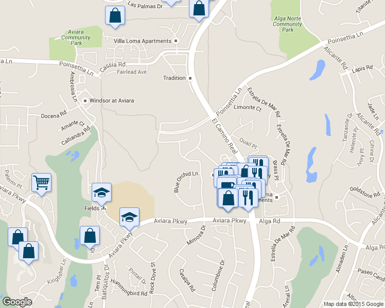 map of restaurants, bars, coffee shops, grocery stores, and more near 6878 Mimosa Drive in Carlsbad