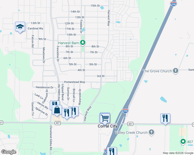map of restaurants, bars, coffee shops, grocery stores, and more near 1120 Homestead Way in Argyle