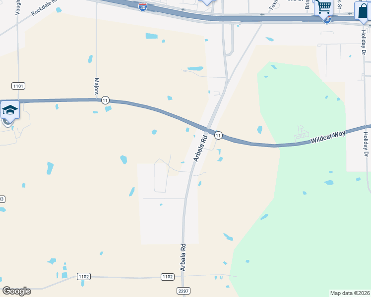 map of restaurants, bars, coffee shops, grocery stores, and more near 1699 Arbala Road in Sulphur Springs