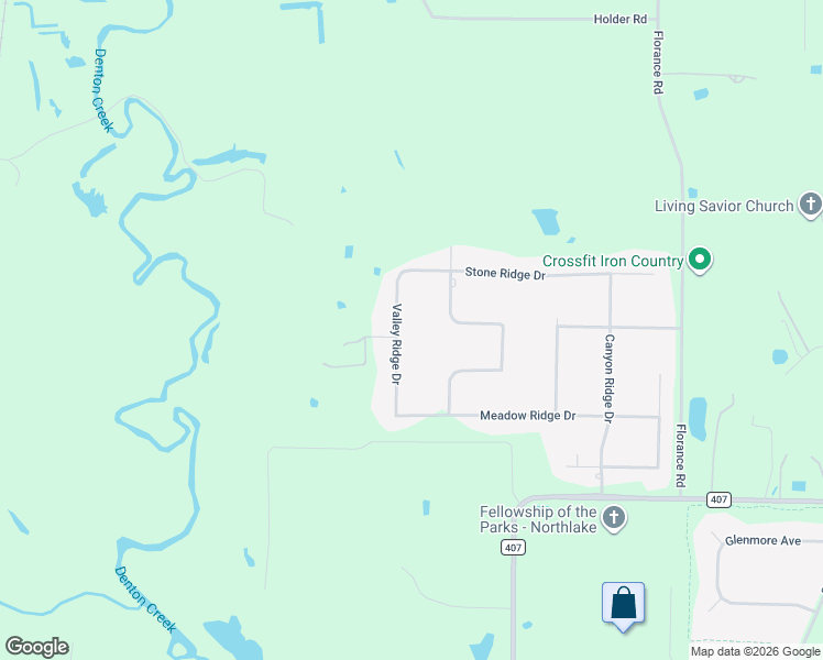 map of restaurants, bars, coffee shops, grocery stores, and more near 7801 Valley Ridge Drive in Northlake