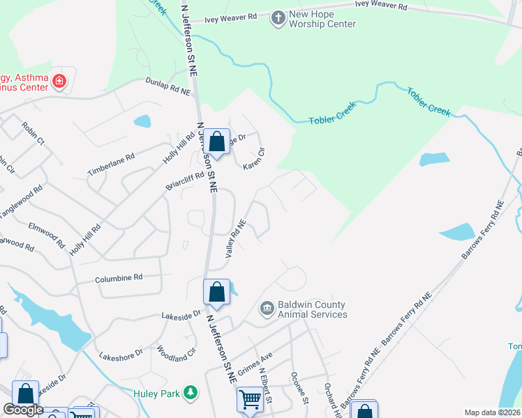 map of restaurants, bars, coffee shops, grocery stores, and more near 1602 Valley Circle Northeast in Milledgeville