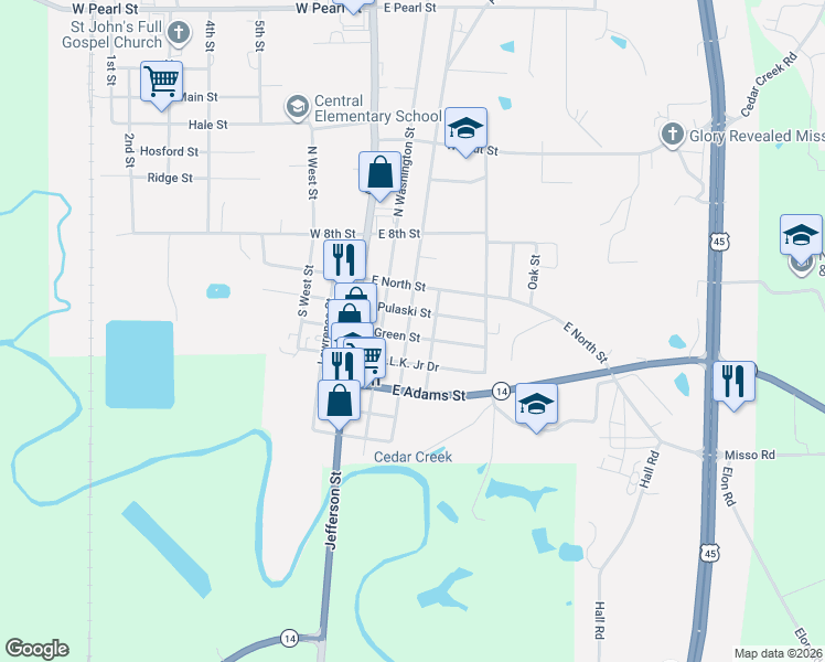 map of restaurants, bars, coffee shops, grocery stores, and more near 401-499 S Wayne St in Macon