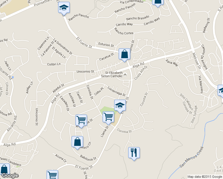 map of restaurants, bars, coffee shops, grocery stores, and more near 2931 Luciernaga Street in Carlsbad