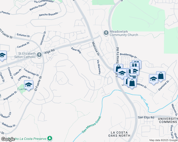 map of restaurants, bars, coffee shops, grocery stores, and more near 6823 Xana Way in Carlsbad