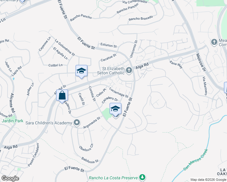 map of restaurants, bars, coffee shops, grocery stores, and more near 2931 Luciernaga Street in Carlsbad