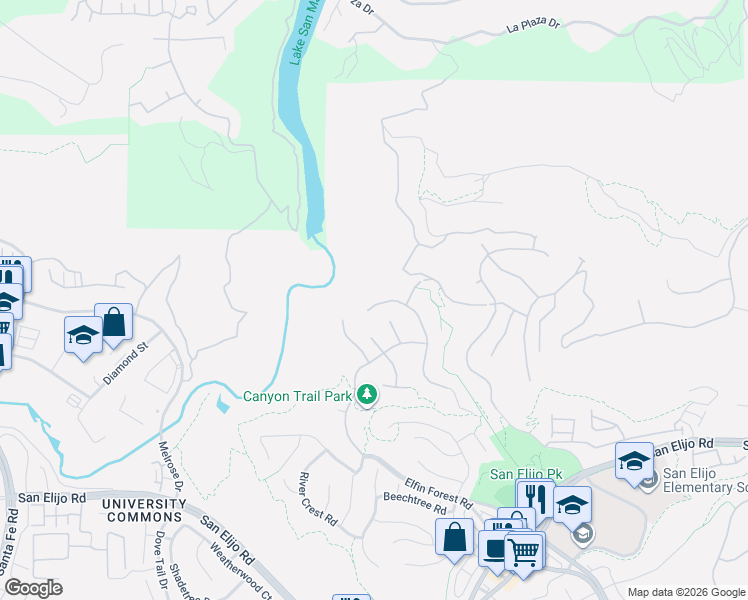 map of restaurants, bars, coffee shops, grocery stores, and more near 1595 Glencrest Drive in San Marcos