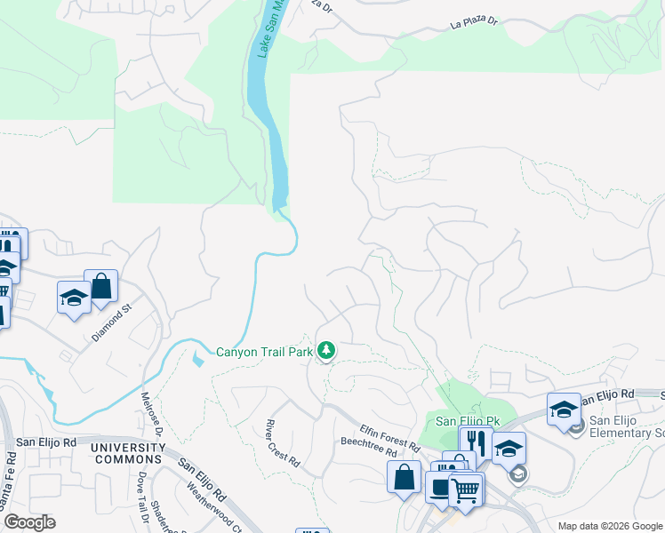 map of restaurants, bars, coffee shops, grocery stores, and more near 1595 Glencrest Drive in San Marcos